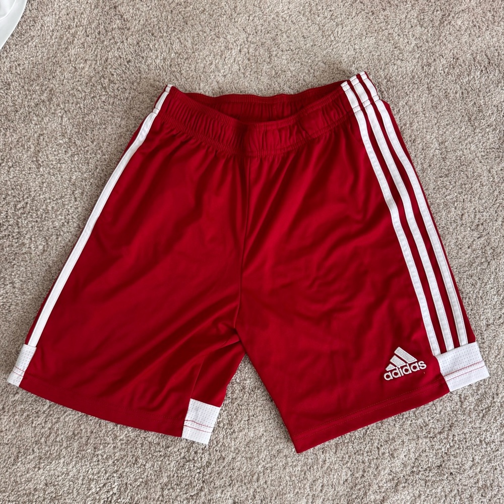 Adidas Youth Tastigo 19 soccer shorts. Red white in size Large. Like New